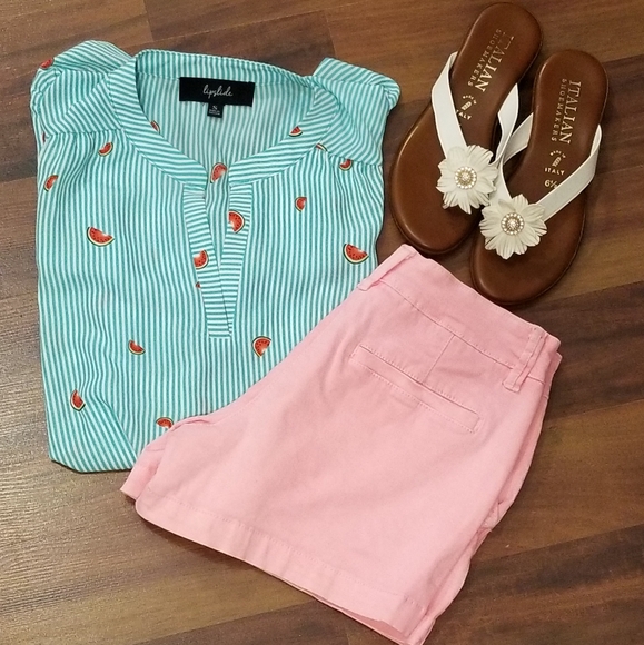 lipslide Tops - Summer light ruffled fun watermelon striped blouse